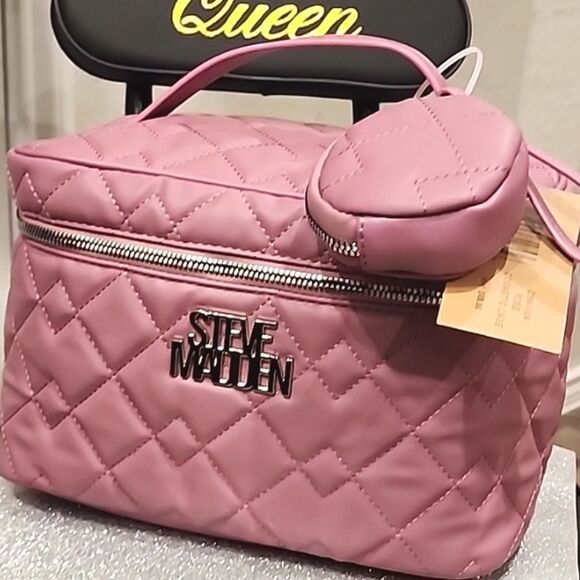 Steve Madden Quilted Zip Around Travel Cosmetic Case- Rose - Picture 10 of 11